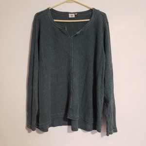 TRUE CRAFT 3X GREEN RIBBED LONG SLEEVE TOP